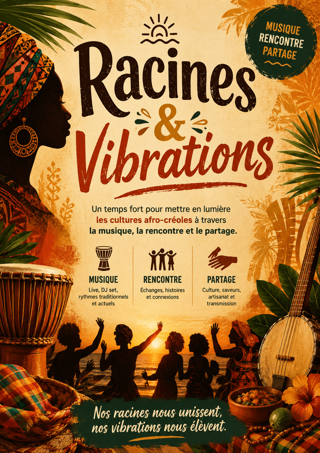 Ambiance musicale lors d'une soirée culturelle afro-créole.